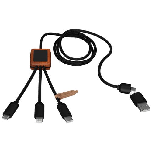 SCX.design C38 kabel do ładowania z podświetlanym logo 5-w-1 rPET i z kwadratową drewnianą obudową 40W