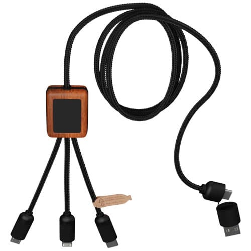 SCX.design C38 kabel do ładowania z podświetlanym logo 5-w-1 rPET i z kwadratową drewnianą obudową 40W