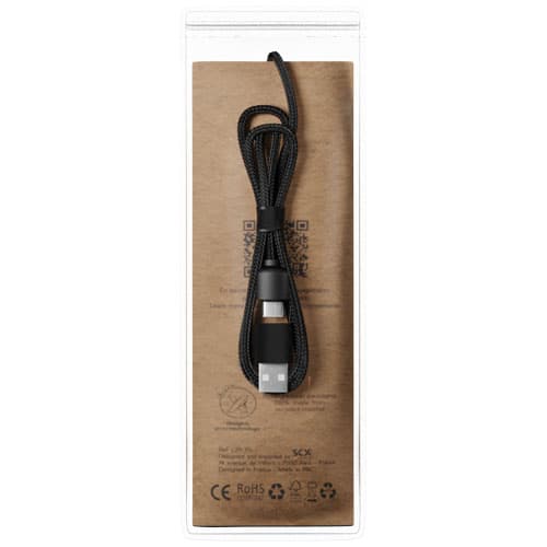 SCX.design C38 kabel do ładowania z podświetlanym logo 5-w-1 rPET i z kwadratową drewnianą obudową 40W