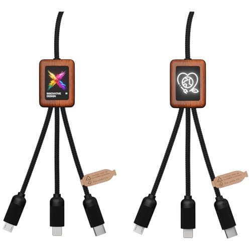 SCX.design C38 kabel do ładowania z podświetlanym logo 5-w-1 rPET i z kwadratową drewnianą obudową 40W
