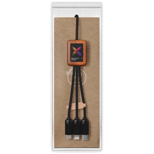 SCX.design C38 kabel do ładowania z podświetlanym logo 5-w-1 rPET i z kwadratową drewnianą obudową 40W
