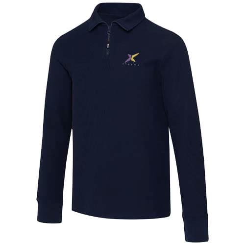 Apollo koszulka polo z zamkiem do połowy i długimi rękawami, uniseks 245 g/m²