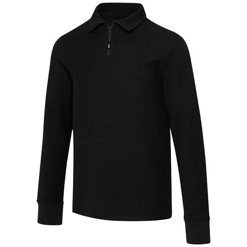 Apollo koszulka polo z zamkiem do połowy i długimi rękawami, uniseks 245 g/m²