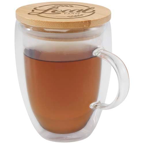 Szklany kubek Leona 350 ml z bambusową pokrywką